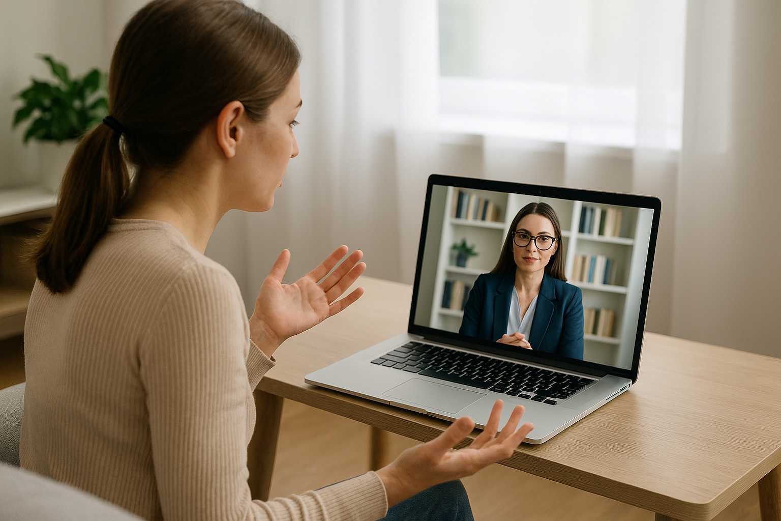 Therapist conducting an online session via ZoneIn