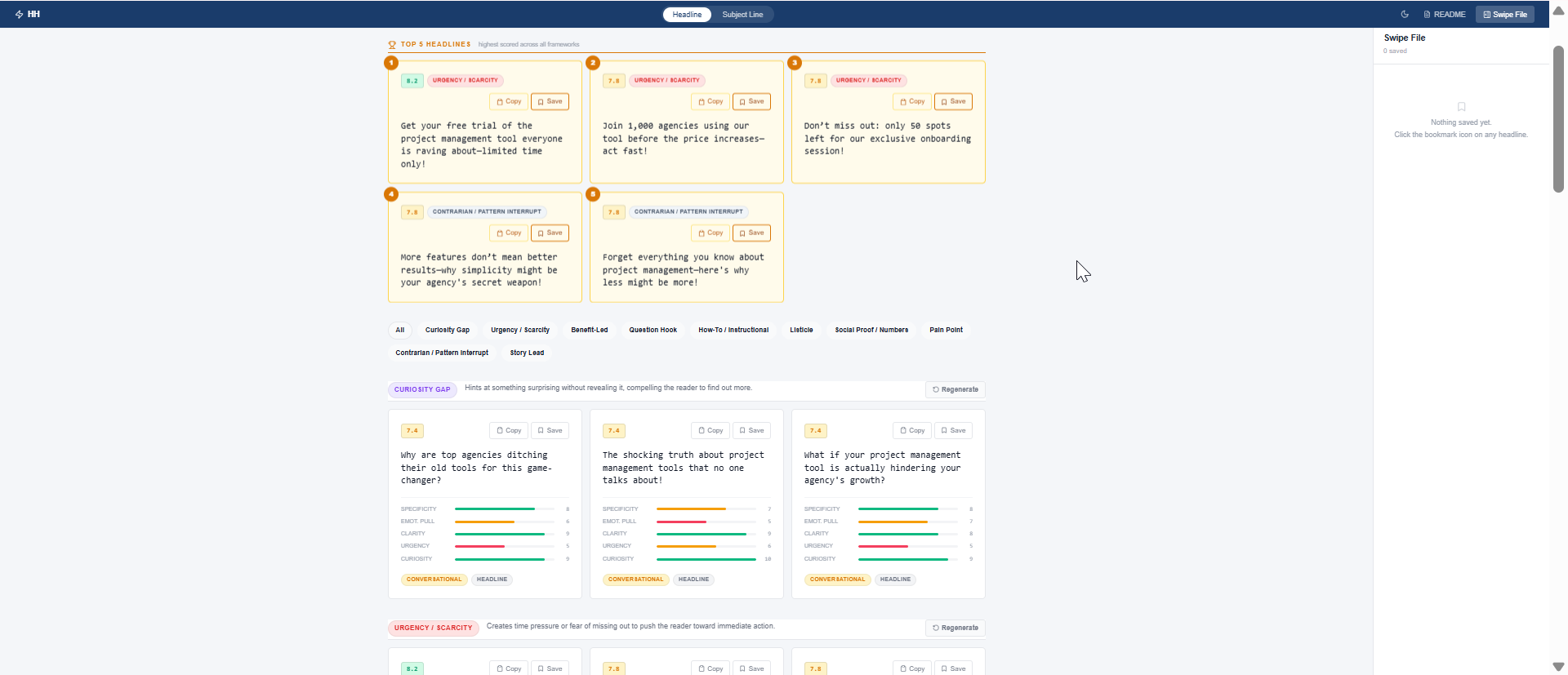 HeadlineHammer Results Grid